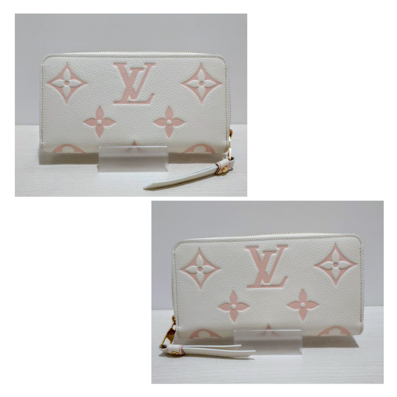 希少品　日本限定カラー　白×ピンク　確実正規品　鑑定済　状態極上　美品　箱・袋付属　カード収納スロット 12枚　L V ルイヴィトン　モノグラム アンプラント ジッピーウォレット　M83309　ICタグ確認済み　箱・袋付属　長財布