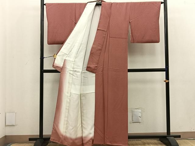平和屋着物■上質な色無地　蜀江地紋　真赭色　正絹　逸品　BAAU4561mz