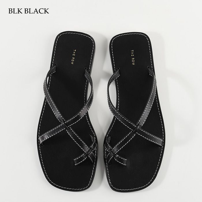 THE ROW☆Link リンク クロスストラップ レザー サンダル BLACK THE ROW ザ・ロウ フラットサンダル Link レザーサンダル