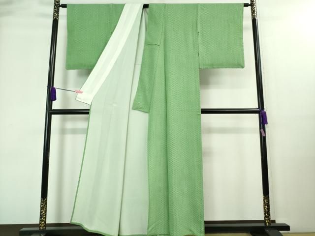 平和屋本店□極上 人間国宝 小宮康孝 江戸小紋 単衣 間道 緑色地 逸品