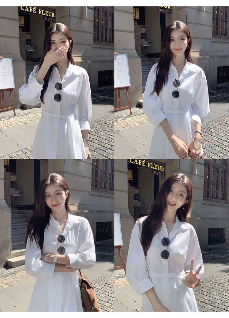 ルーズミニ丈ホワイトシャツ レディース