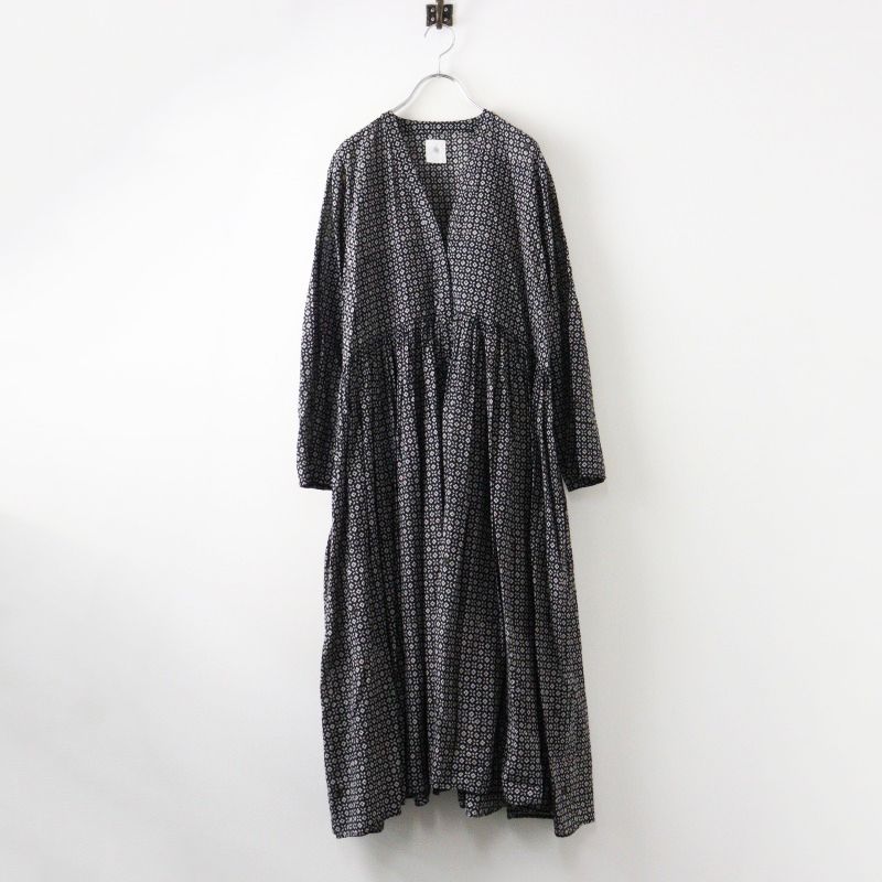 メゾンドソイル maison de soil 80 S VOILE SMALL FLOWER BLOCK PRINT ラジャスタンタックギャザーラップドレス 1 2400014400298