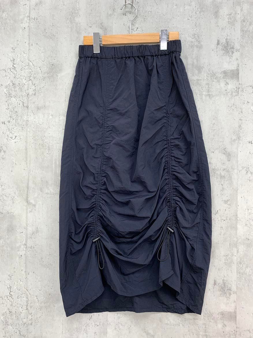 1chaku. イッチャク ナイロン ギャザー ロング スカート size縦S 横M‐|紺 ◎レディース