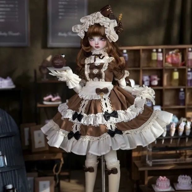 受注 MDD SDM MSD BJD 1|4ドール用 チョコメイドカフェ クラシックメイドドレスセット カフェブラウン 7点入 受注生産 30日以内発送