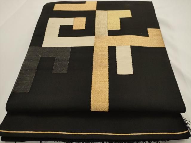 平和屋着物○九寸名古屋帯 総刺繍 紬地 枝花文 金糸 正絹 逸品  