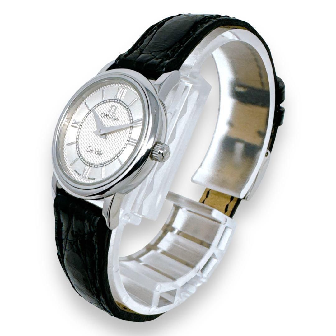 オメガ デビル プレステージ シルバー 革ベルト ブラック クオーツ レディース