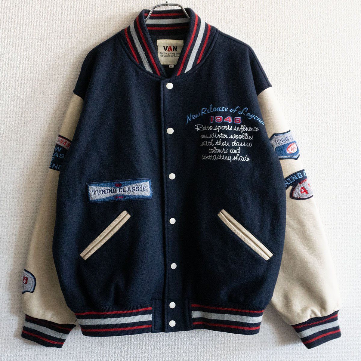 美品】VAN JAC【袖レザー スタジャン】LL ヴァン ワッペン スタジアム