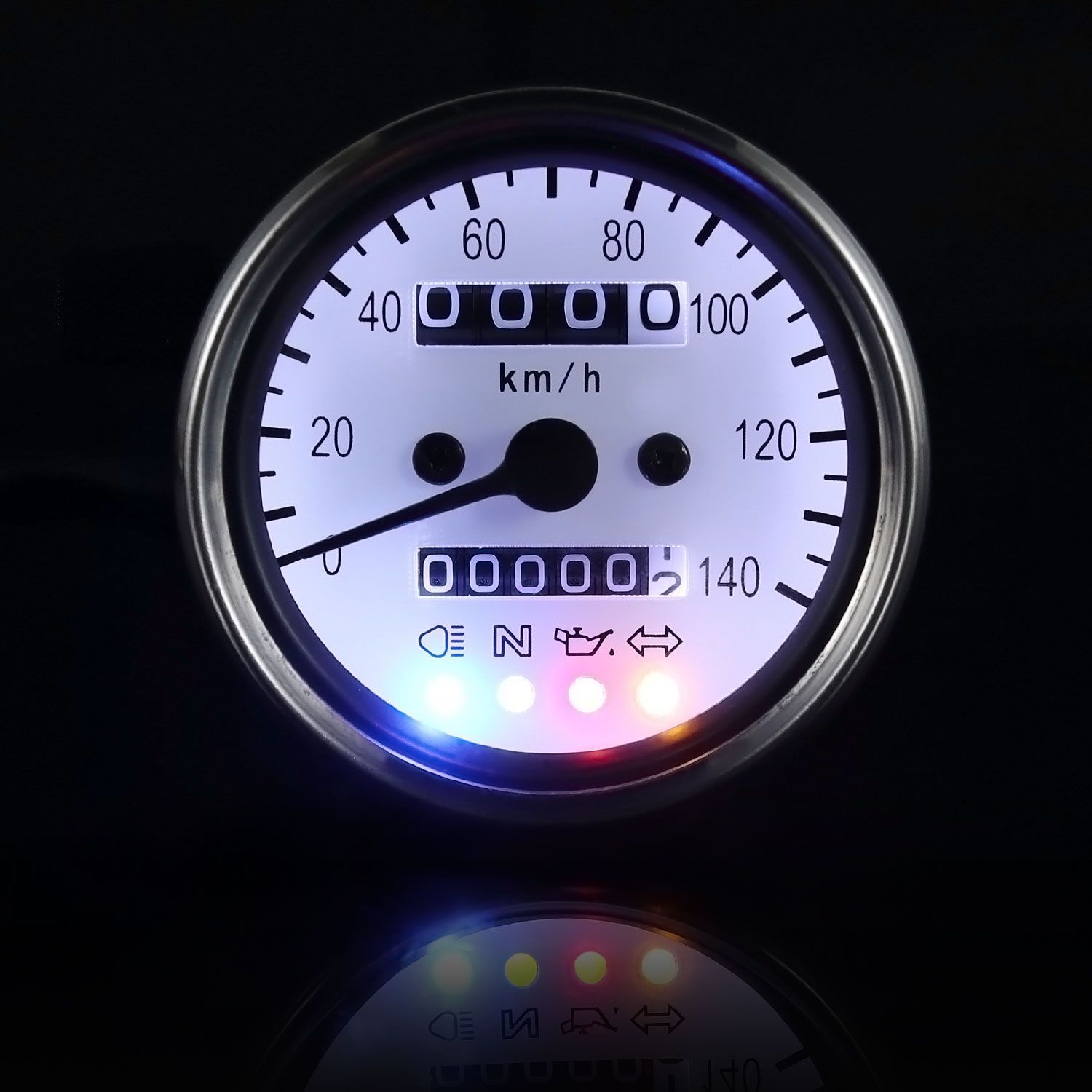 バイク用 機械式 LED ミニ スピードメーター 140km/h 60mm ホワイト 