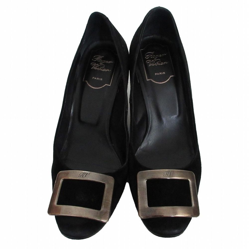 極美品　Roger Vivier スクエアバックル　パンプス　太ヒール　24.5 人気♡ロジェヴィヴィエ スクエア バックル パンプス ヒール
