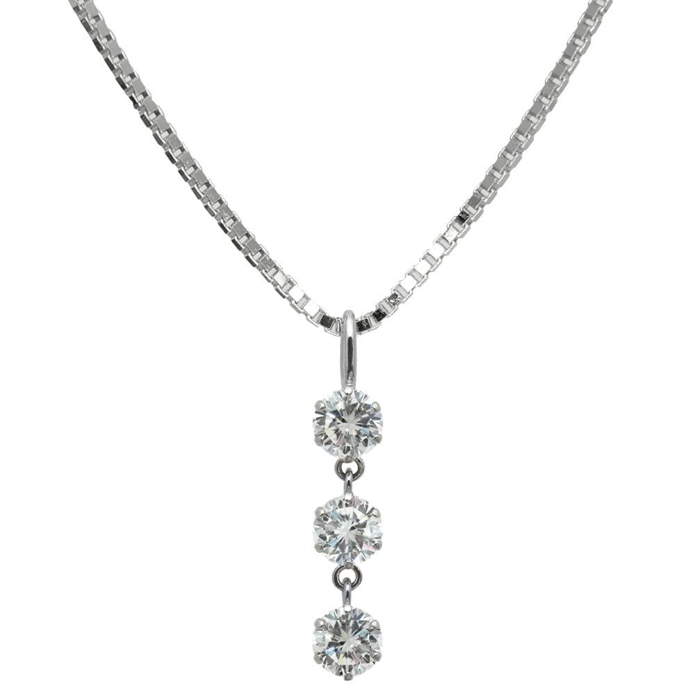 プラチナ ネックレス 40㎝ 天然ダイヤモンド スリーストーン 3石 3粒