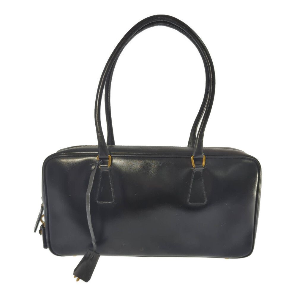 PRADA プラダ 三角ロゴプレート レザー ゴールド金具 スクエア ハンドバッグ ワンショルダー ブラック 翌日配送可 オールシーズン ♀ B レディース 594054