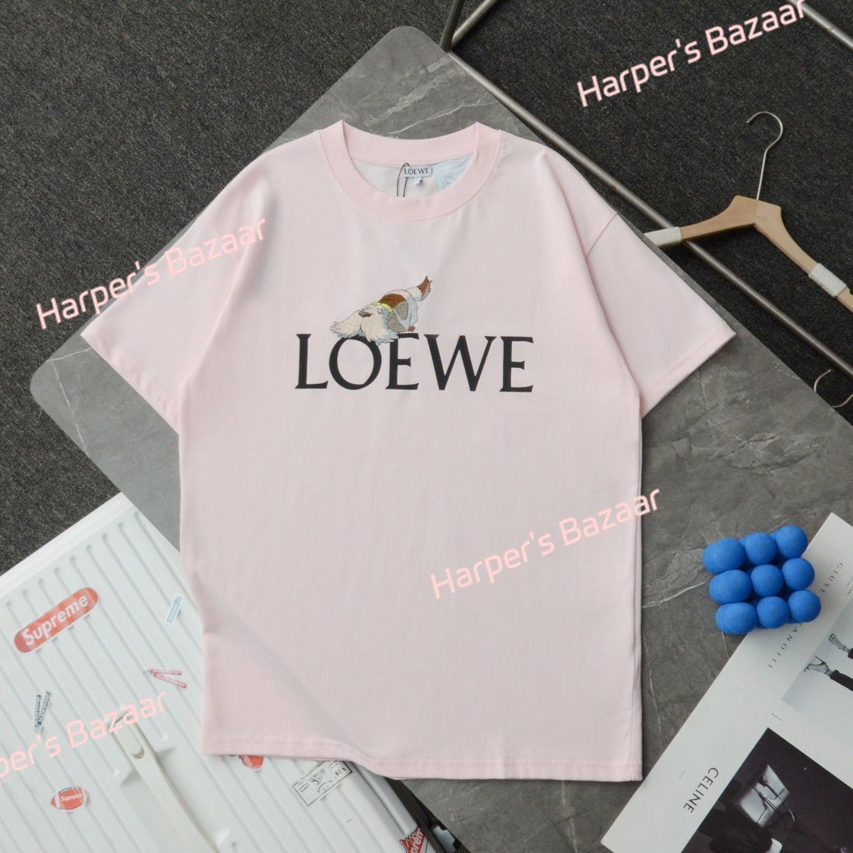 LOEWE新型ハーグ立体刺繍ロゴカジュアル丸首半袖Tシャツ男女同型@すごいブティックya87