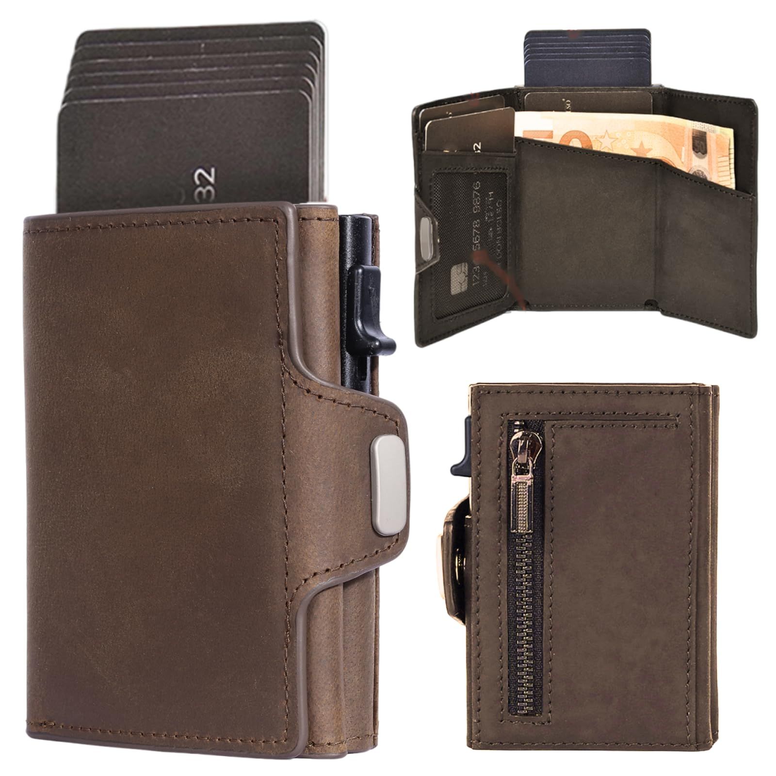 GRHONC] スマートウォレット ミニ財布 三つ折り財布 本革 カードケース スライド式 コンパクト 薄型