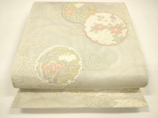 平和屋着物＊夏物 六通柄 本袋帯 雪輪草花文 金銀糸 正絹 DAAY8171cm