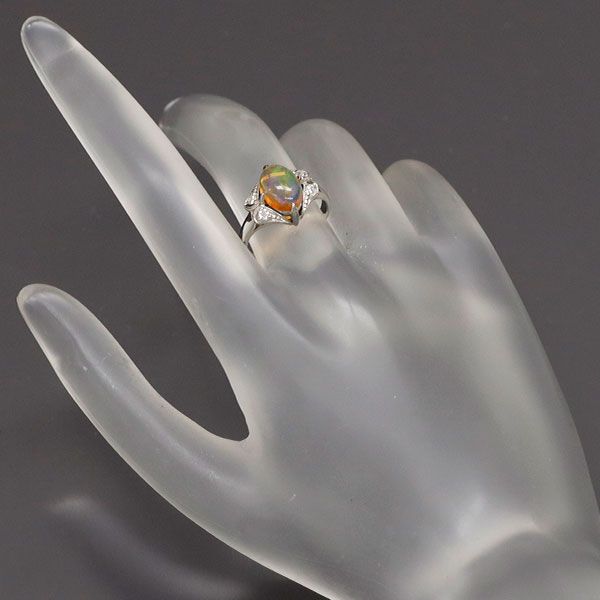 Pt800 ファイアーオパール ダイヤモンド リング 陽刻ヴィンテージ製品 