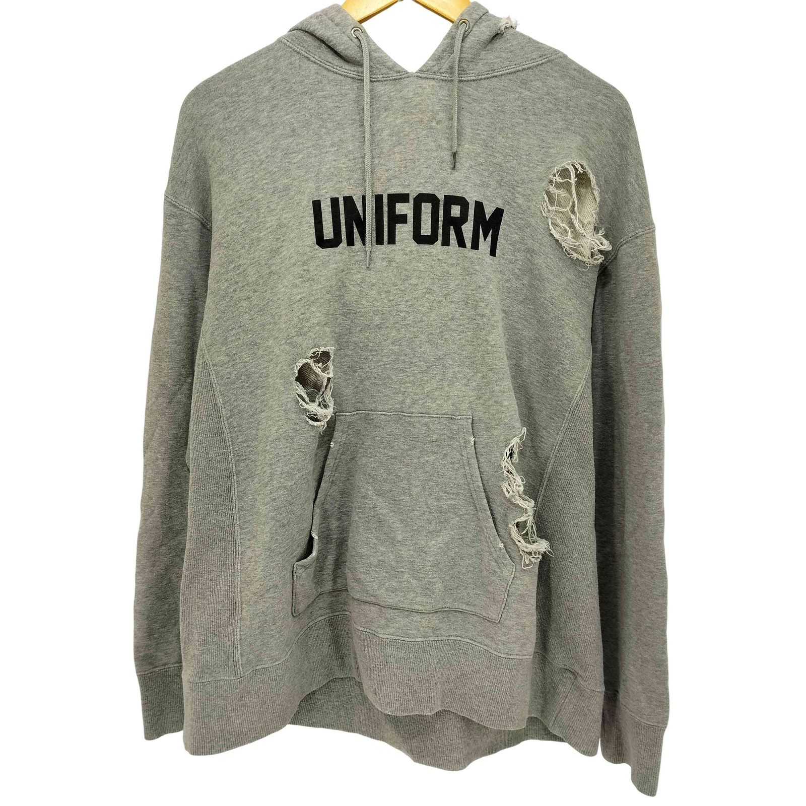 ユニフォームエクスペリメント uniform experiment ロゴプリント クラッシュ加工 ダメージパーカー メンズ  2