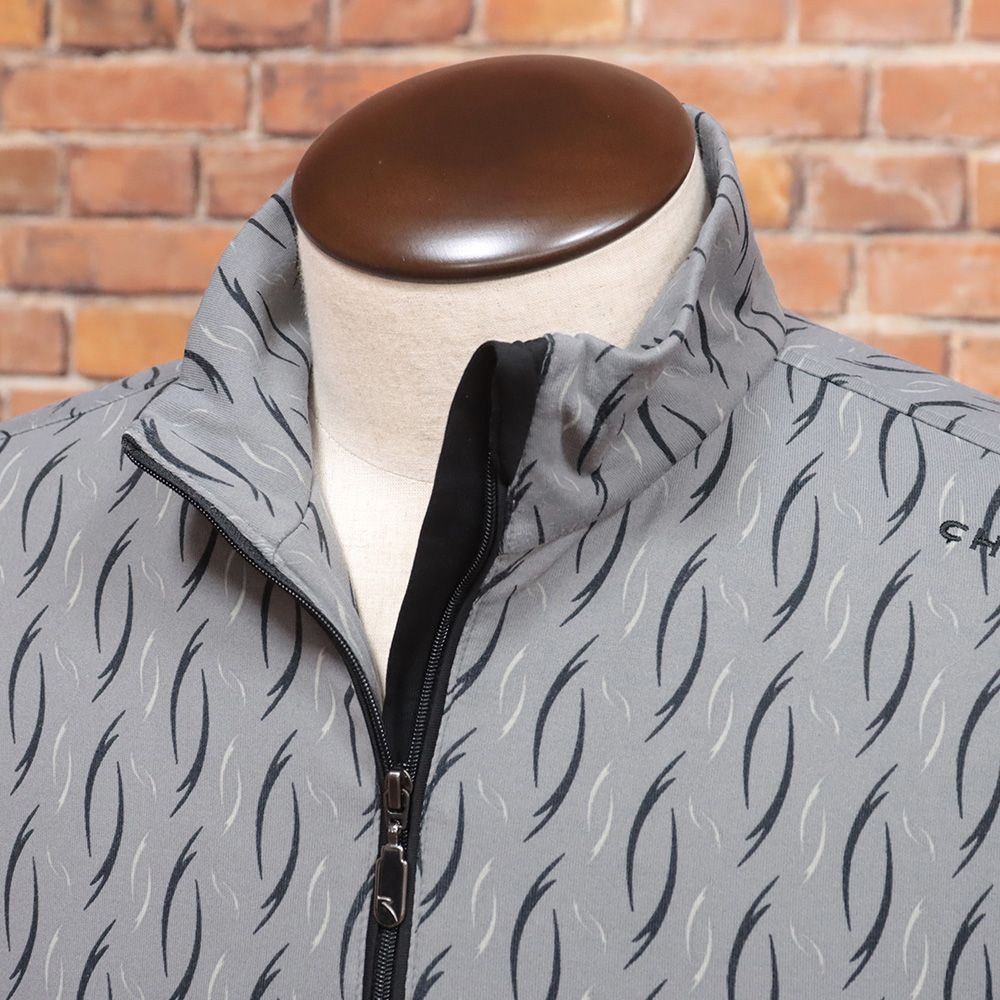 CHERVO 46サイズ ハーフジップシャツ TULIP 総柄プリント 速乾 快適 機能性 ミドラー カットソー 長袖 ゴルフ グレー md125