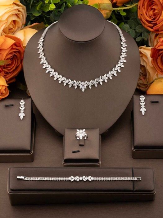 ジュエリー レディース セット 1セット エレガントキュービックジルコニア 小麦の穂 - ヤナギデザイン ジュエリーセット 女性の結婚式やバンケット向け ピアス1ペア ネックレス1本 ブレスレット1本 リング1 USTAUSTRALIA_COM_AU