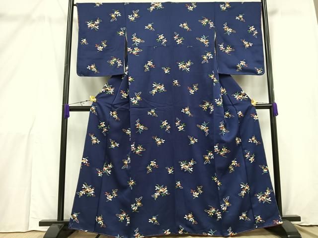 平和屋着物＃羽織 手描き 枝花文 黒地 金銀彩 正絹 逸品 CAAT5837id