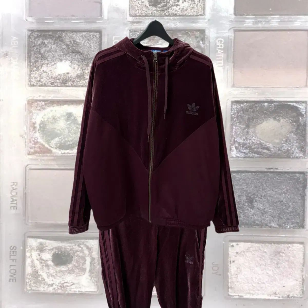 adidas(アディダス) バーガンディー ベロア ジャージ セットアップ L