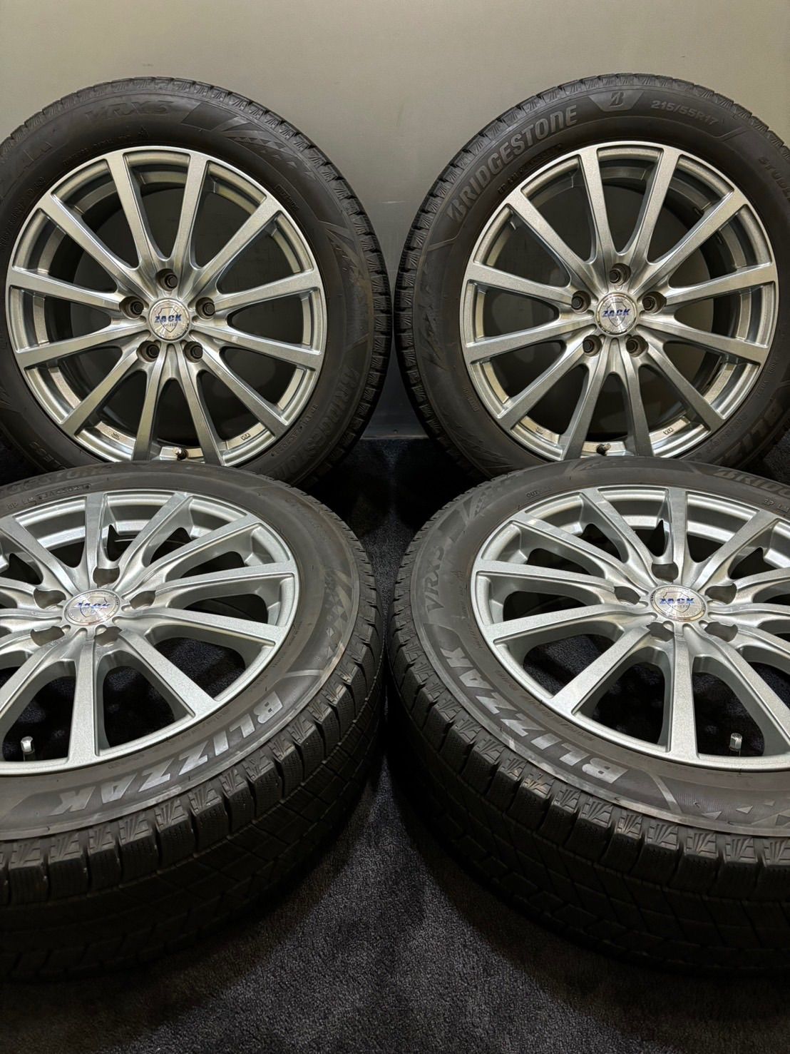 215/55R17 BRIDGESTONE/VRX3 21年製 ZACK 17インチ 7J +53 114.3 5H スタッドレス 4本 クラウン マークX ヴェゼル (南3-H161)