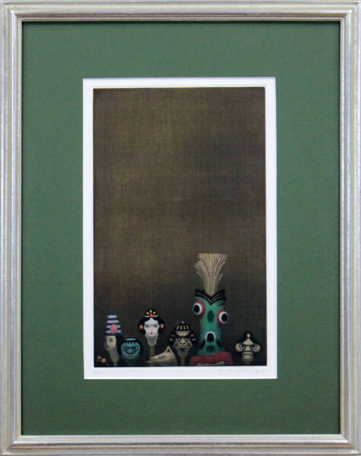 生田宏司 猫とフクロウの銅版画 A4サイズ 生田宏司「結婚」銅版画 額装