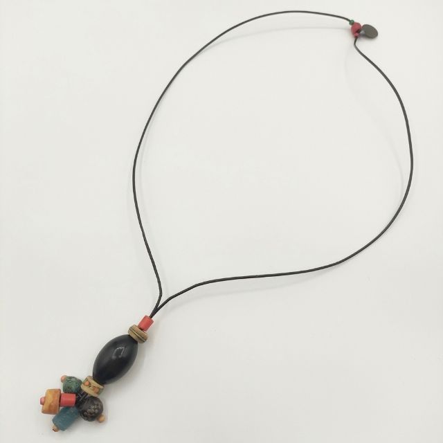 HENRY CUIR ビーズ ネックレス ブラック マルチカラー レディース アンリークイール 5-1012G∞