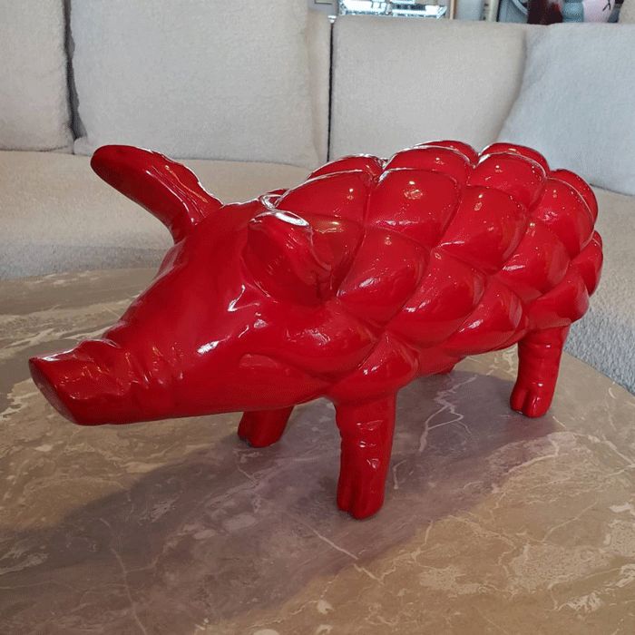 当店人気商品】 オブジェ 置物 ブタ 豚 開運 癒し 雑貨 レッド 幅56