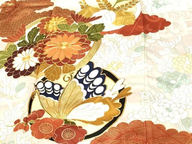 平和屋着物□豪華振袖 駒刺繍 花蝶丸文 金彩 正絹 逸品