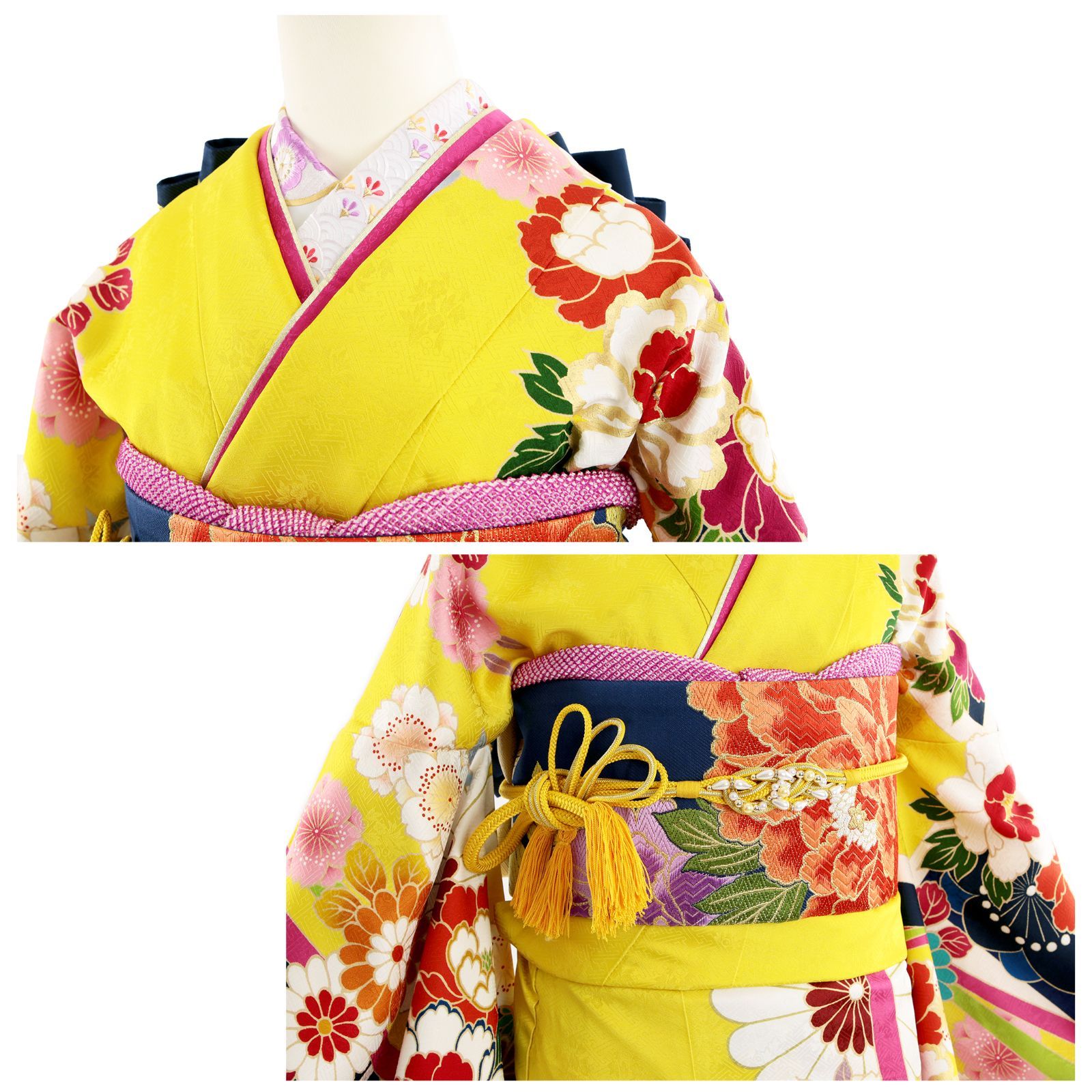 振袖 振袖フルセット 振袖セット USED振袖 中古 黄色 古典柄 モダン 菊 