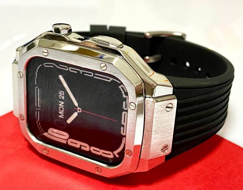 シルバー ４５mm ４４mm SE 1 2 3 series4 5 6 7 8 Apple Watch ラバーアップルウォッチバンド カバーメタリックケースキラキラ ベルト カスタム バックル