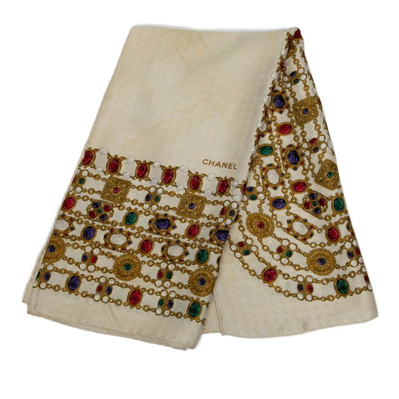 シャネル 宝石 ジュエリー ホワイト アイボリー マルチカラー シルク レディース CHANEL 1-0229433