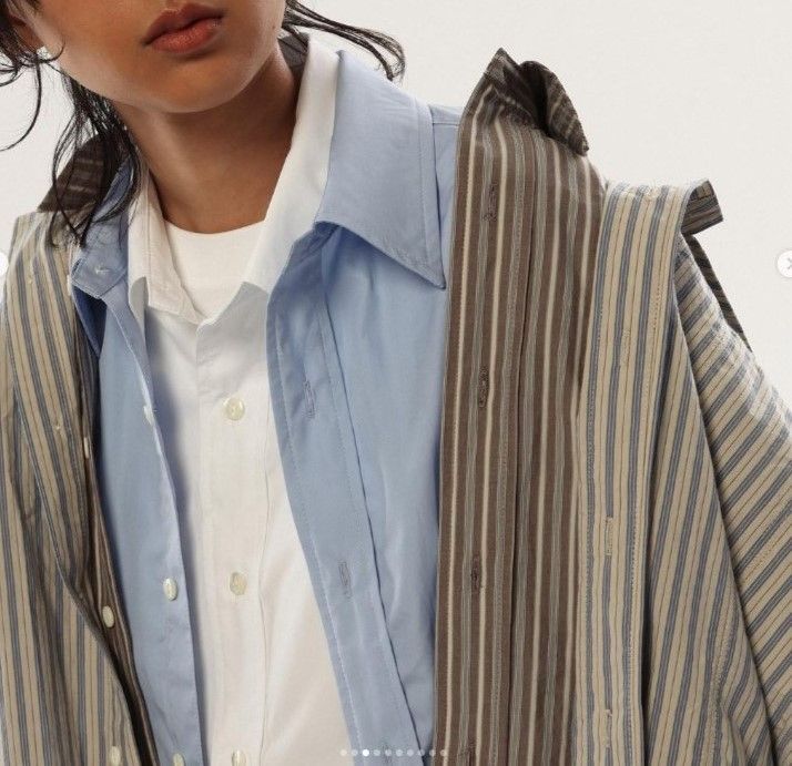 Sillage / popover shirt stripe brown - メルカリ