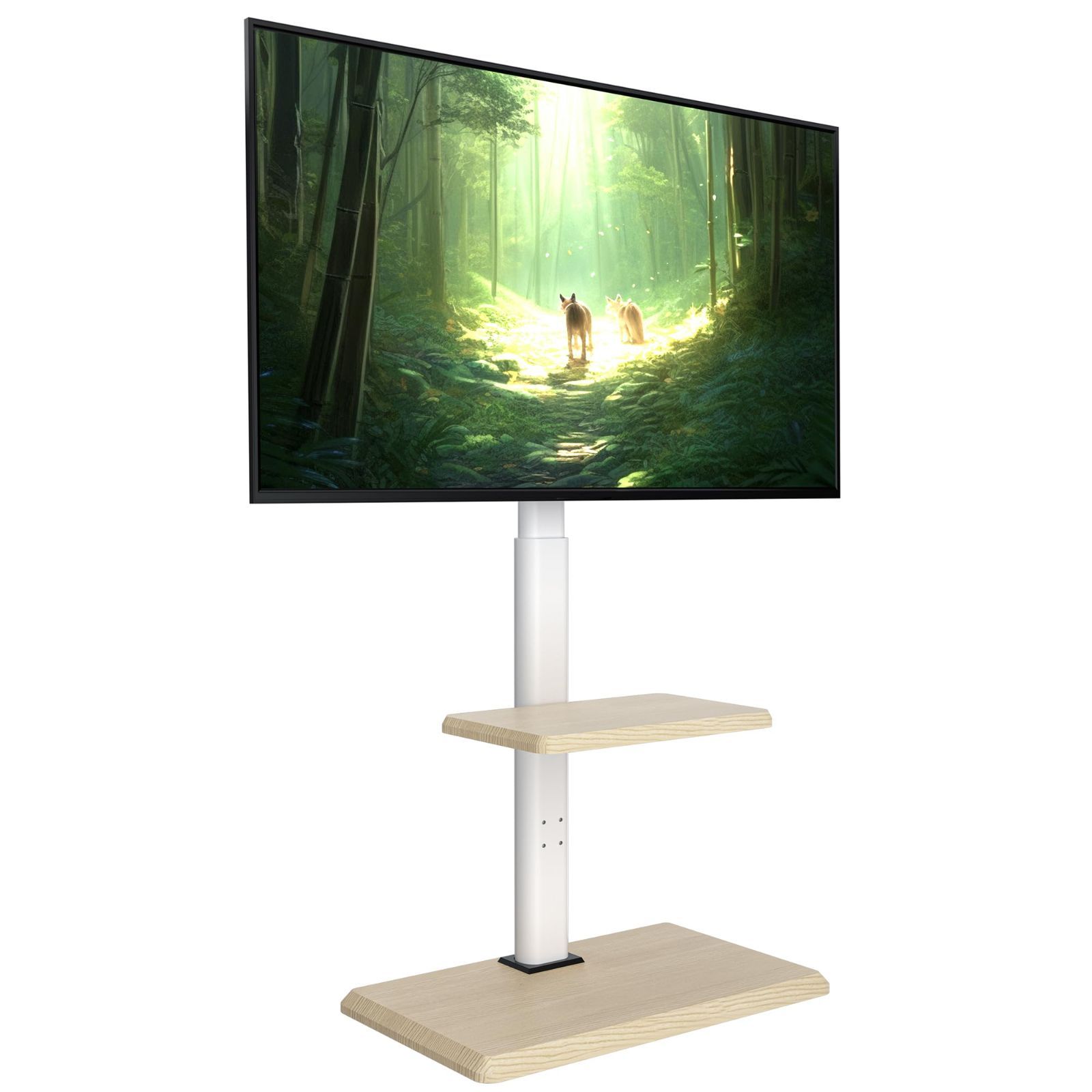 高さ調節 VESA規格600×400mm 棚板付きテレビ台 左右首振り ハイタイプ 壁寄せ 自立式 キャスター付き 家用|業務用 TVスタンド 耐荷重40kg 37～70インチ対応 壁寄せテレビスタンド ホワイトウォルナット 隠しキャスター付きテレビ台 テレビ