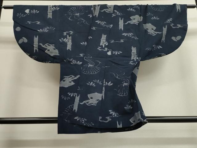平和屋着物●久留米絣 単衣 綿 道中着 檜扇笹竹文 CAAK3938dy