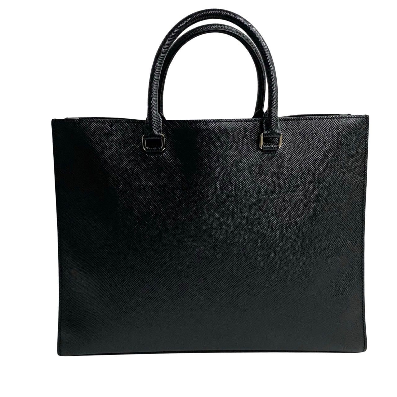 美品 プラダ 三角ロゴ ビジネスバッグ シルバー金具 サフィアーノ レザー 黒 PRADA 極 美品 希少品 プラダ 三角ロゴ 金具 サフィアーノ