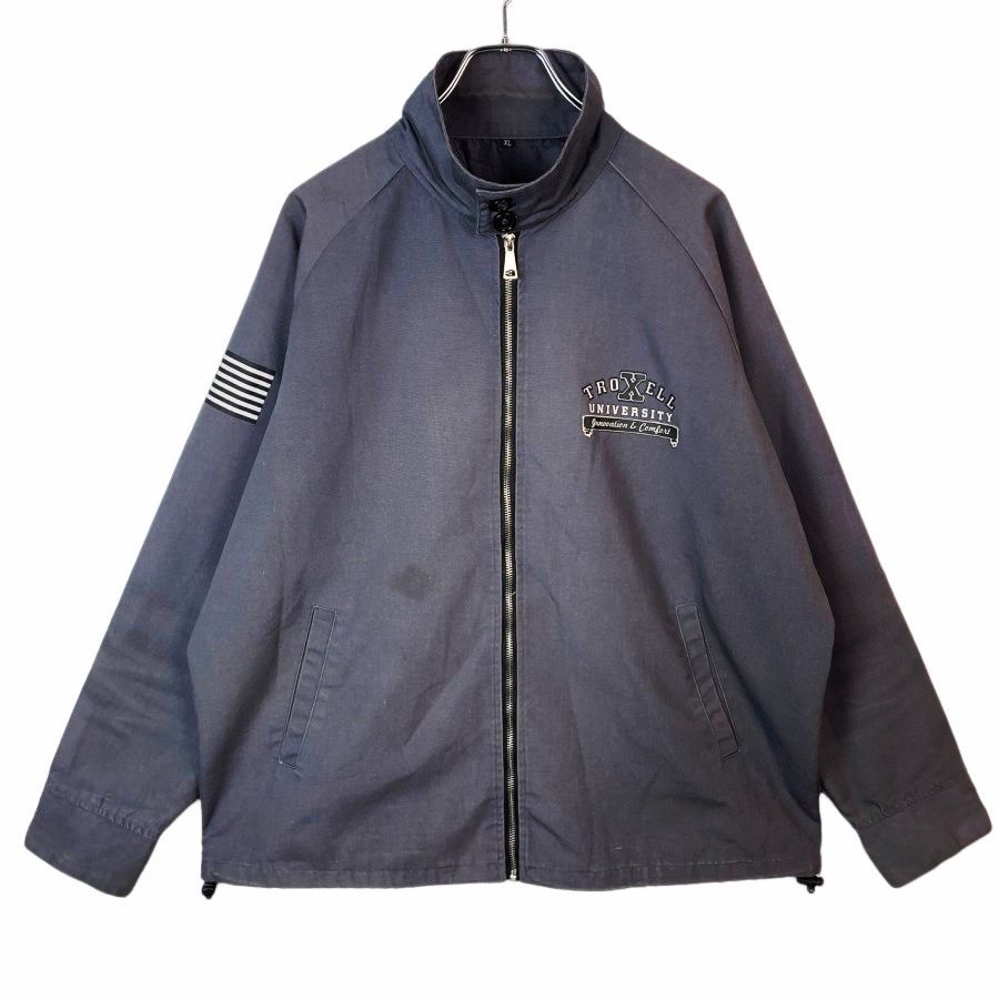 ヴィンテージvintageスイングトップジャケットブルゾンドッグイヤーカラーカレッジ系ロゴプリント両面プリント星条旗アメリカ国旗ラグラン灰色グレー41111
