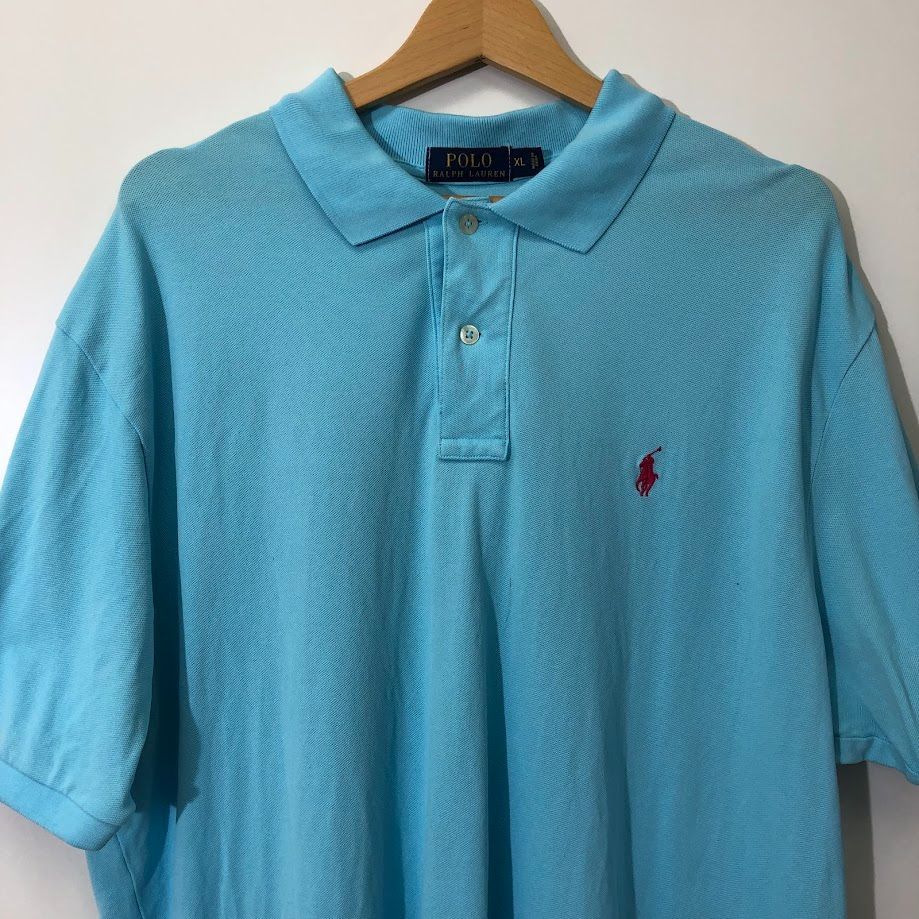 POLO RALPH LAUREN/ポロラルフローレン 半袖ポロシャツ ポニー刺繡 CHINA製 メンズ XL ブルー POLO RALPH LAUREN (ポロラルフローレン) ロゴ 麻100％ ワンポイント