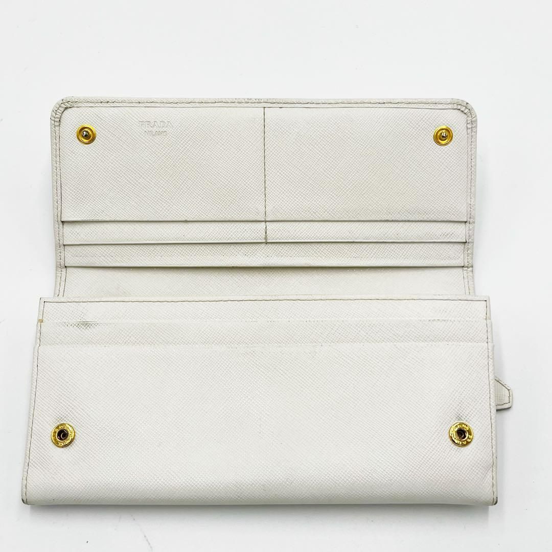 PRADA　長財布　ホワイト　リボン PRADA プラダ長財布 財布 ロゴ リボン サフィアーノ レザー