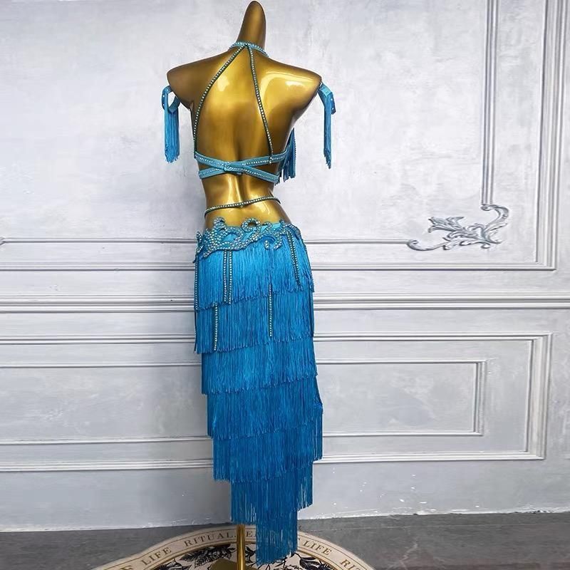 ♥ ベリーダンスの ドラムパフォーマンス衣装 ステージ衣装女性用 ブルー M|L