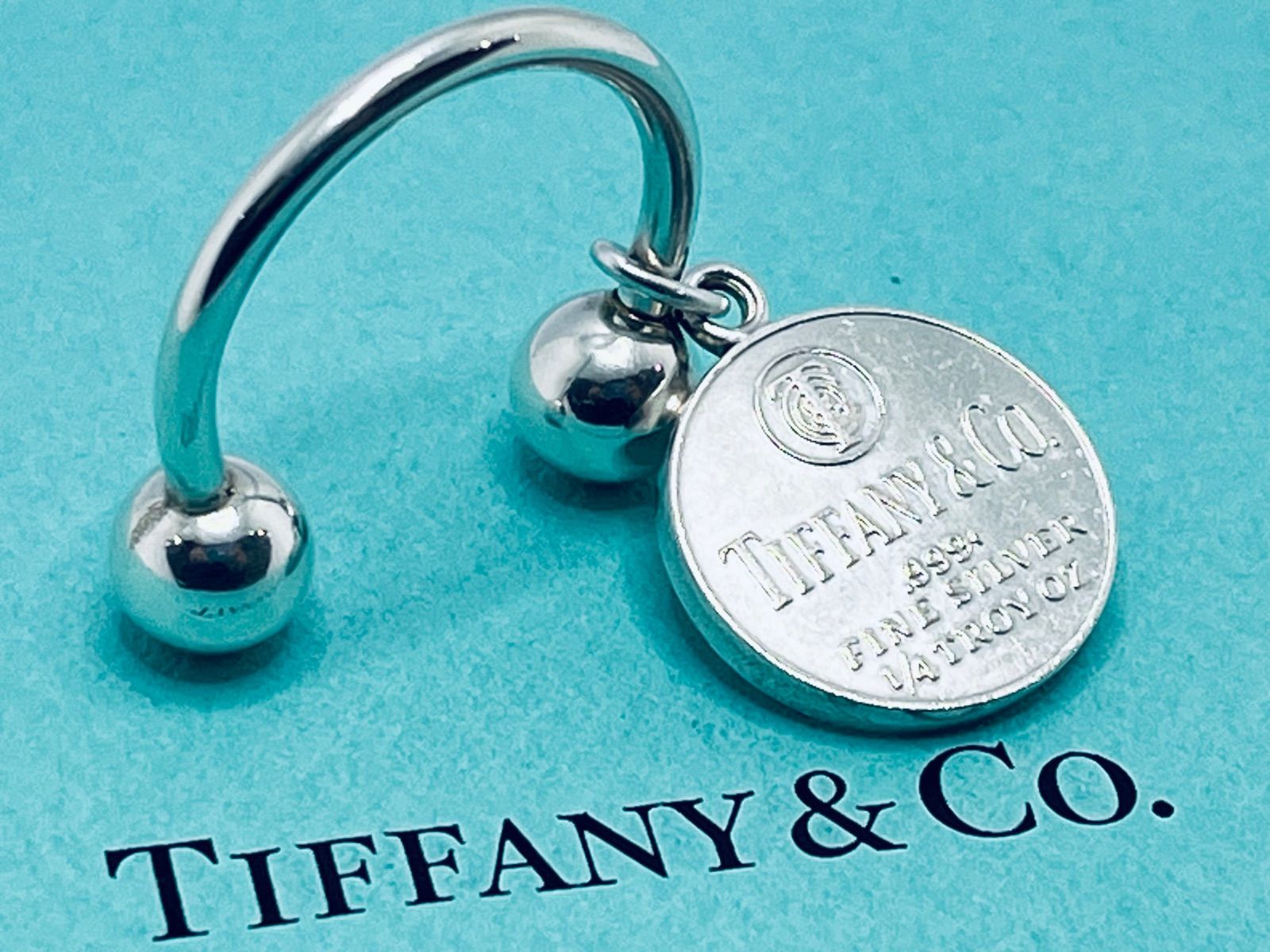 a095 超 Tiffany-Co. ティファニー SV999 純銀 コイン FINE SILVER 1 4TROY OZ. キーリング キーホルダー チャーム シルバー 925