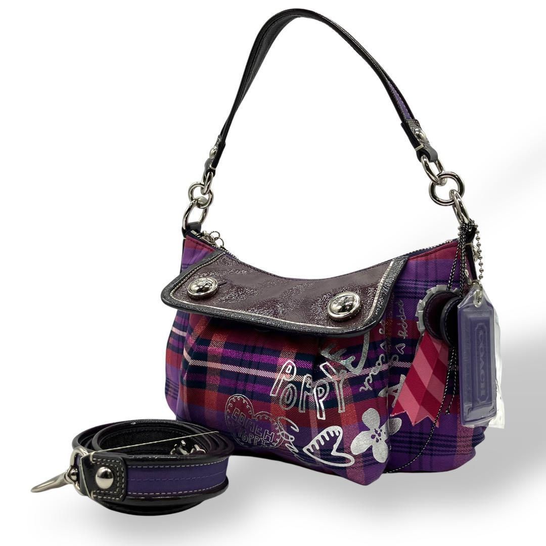未使用 Coach Poppy Check Shoulder Bag 2way