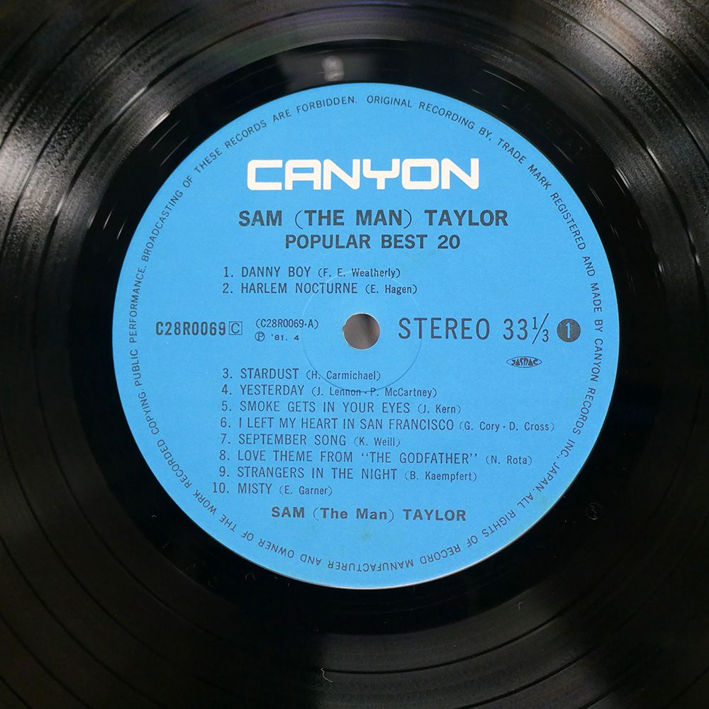 帯付き 国内盤 SAM TAYLOR/POPULAR BEST 20/CANYON C28R0069 LP