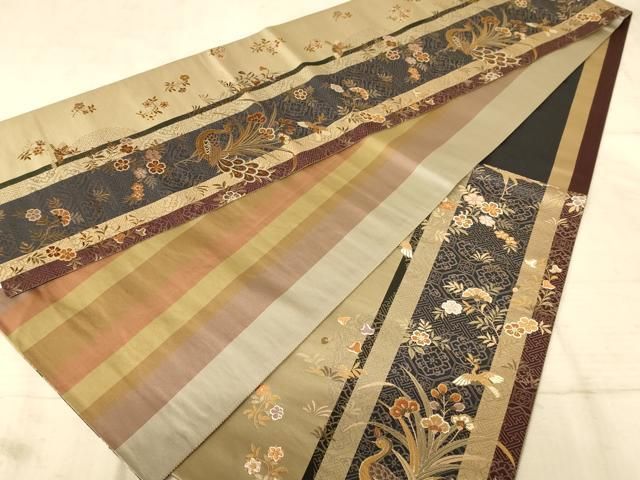 平和屋着物◎六通柄袋帯 唐織 花鳥文 金糸 正絹 逸品 AAAZ0799dt