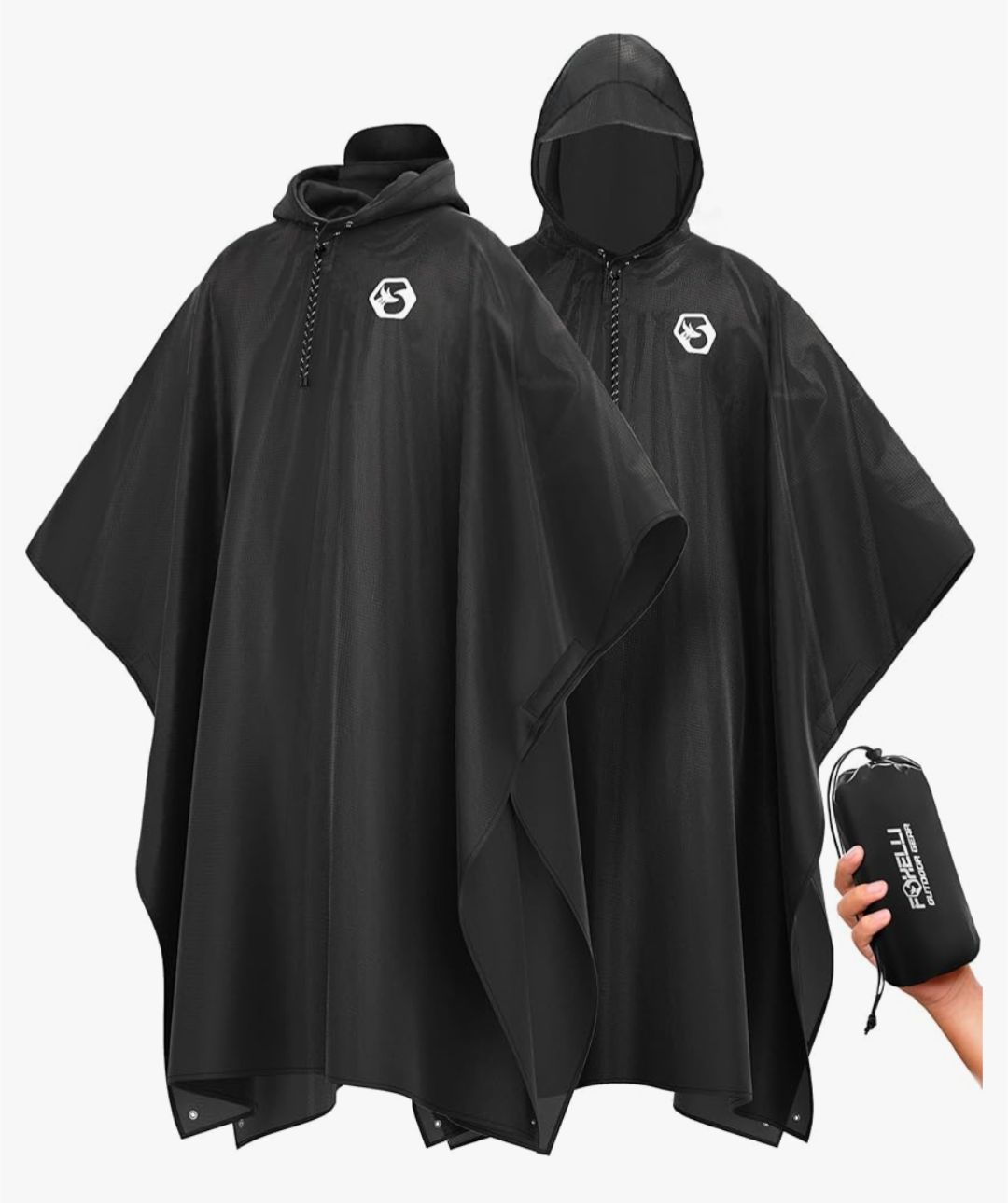 Foxelli フォクセリ フード付きレインポンチョ 防水 緊急用 ミリタリーレインコート 大人 メンズ レディース 軽量 多用途 再利用 なレインギア キャンプ 釣り スポーツイベント用