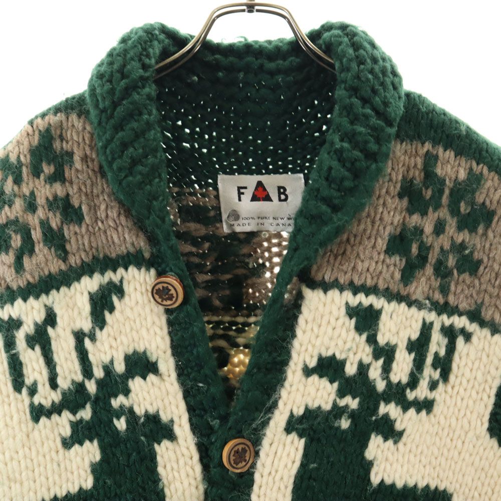 FAB トナカイ柄 ニットカーディガン カナダ製 カウチンニットセーター