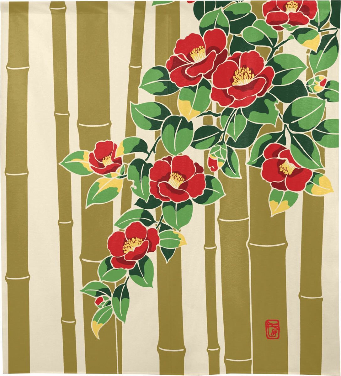 のれん 暖簾 目隠し 和風 和柄 竹に椿 85×丈90cm 日本製 メルカリShops