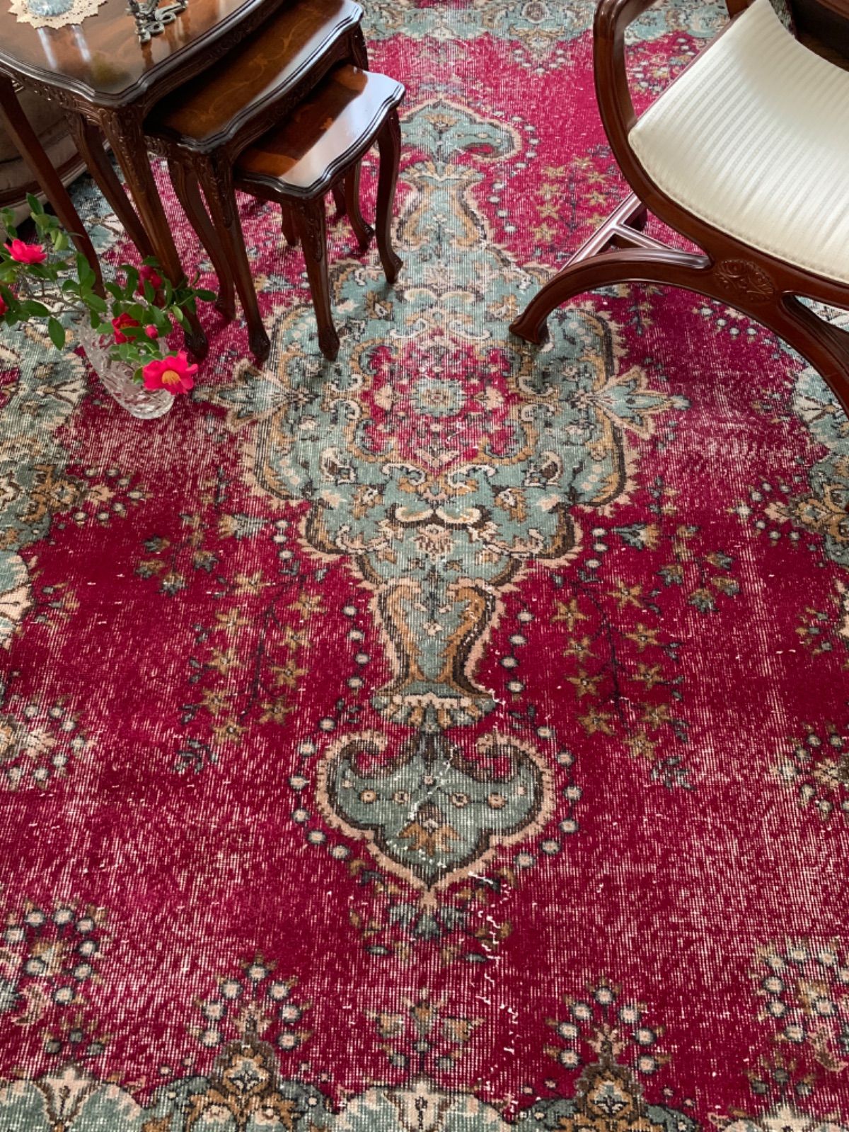 ※〇△□　204cm×119cm 宝石メダリオン　トルコヴィンテージラグ トルコ製 ヴィンテージ風 円形ラグ メダリオン柄 オリエンタル