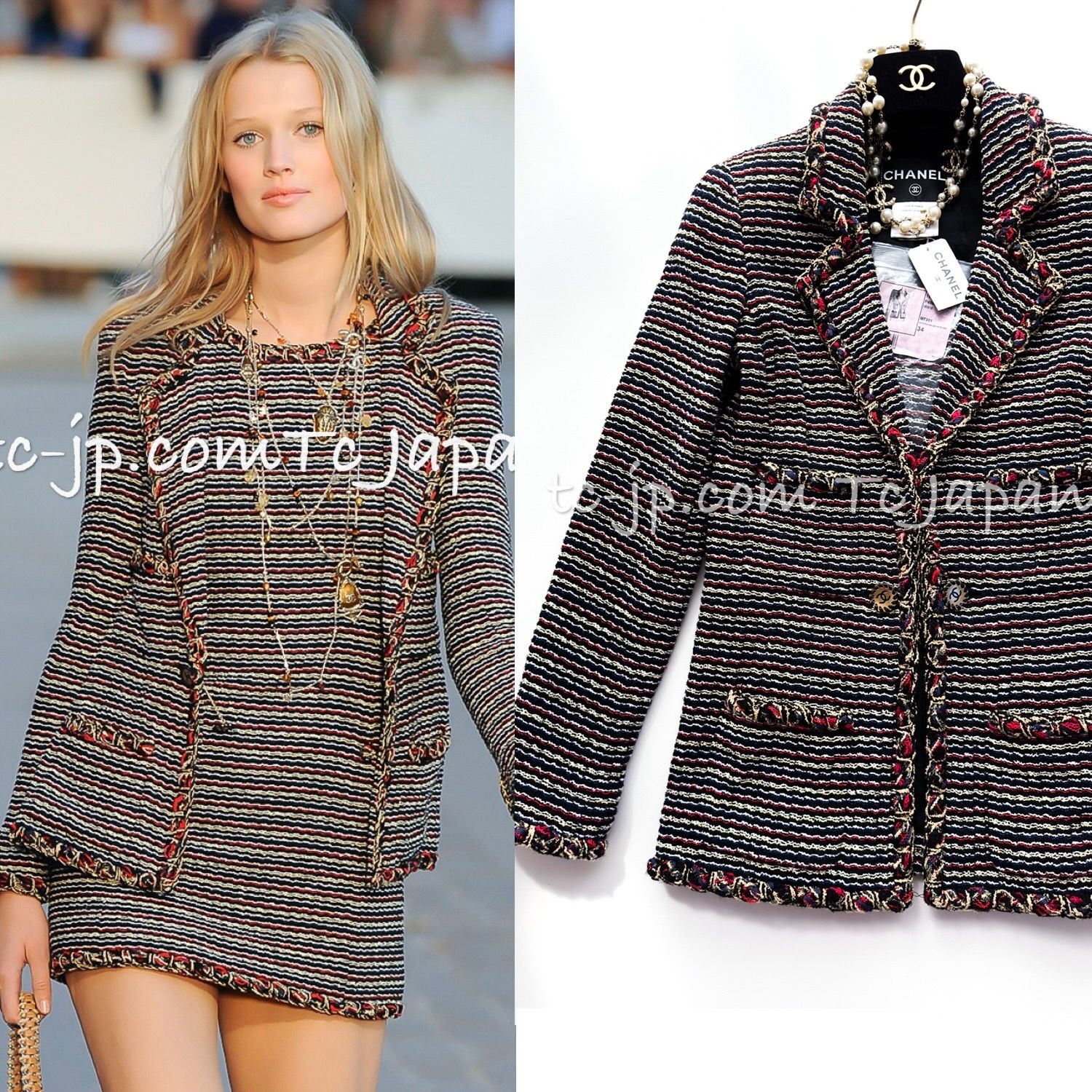 CHANEL ツイードジャケット　ラガーフェルド シャネル ジャケット CHANEL ブラック マルチカラー ストライプ