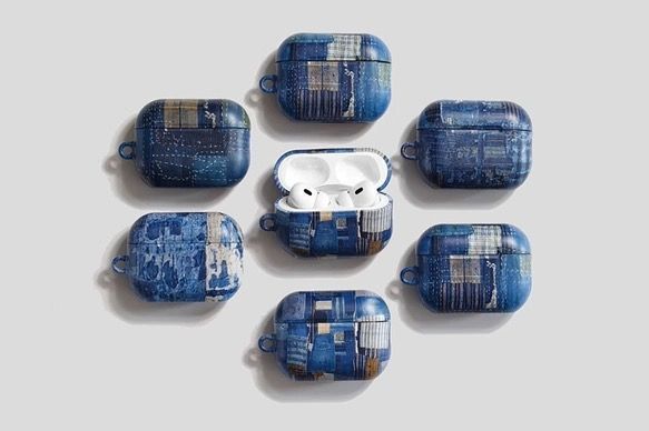 AirPods ケース エアーポッズプロケース カバー 古代の染め方 贅沢古い綿 青 藍染め 草木染め 贈り物